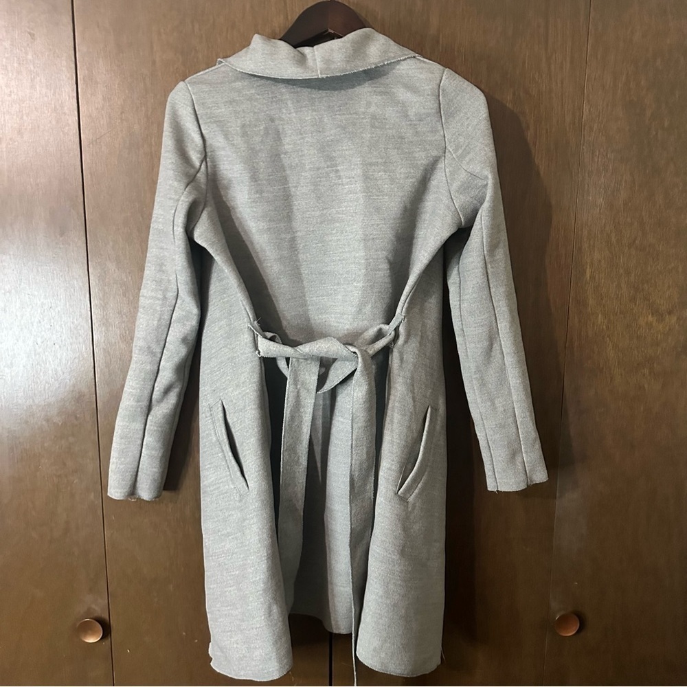 Revamped Grey Waterfall Collar Waist Tie Women's Coat Sz XS Cozy Fall Academia - Picture 5 of 9